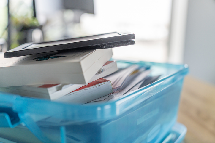 box of personal belongings on final depture from company